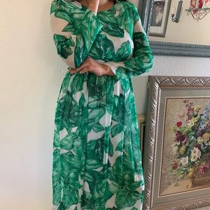 Tropical Print Long Sleeve Dress